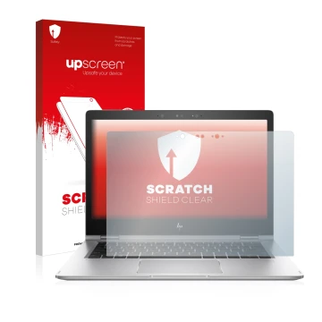 Parte frontale di una confezione del prodotto con il logo del marchio upscreen. Accanto è raffigurato il dispositivo HP EliteB