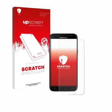 Parte frontale di una confezione del prodotto con il logo del marchio upscreen. Accanto è raffigurato il dispositivo Samsung G