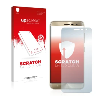 Parte frontale di una confezione del prodotto con il logo del marchio upscreen. Accanto è raffigurato il dispositivo ASUS ZenF