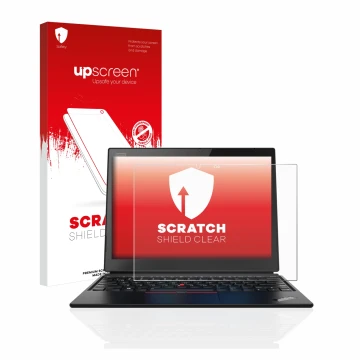 Parte frontale di una confezione del prodotto con il logo del marchio upscreen. Accanto è raffigurato il dispositivo Lenovo Th