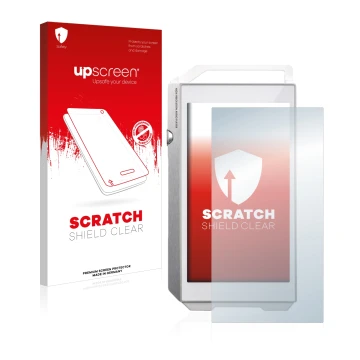 Parte frontale di una confezione del prodotto con il logo del marchio upscreen. Accanto è raffigurato il dispositivo Pioneer X