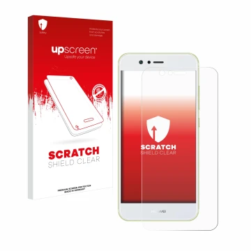 Parte frontale di una confezione del prodotto con il logo del marchio upscreen. Accanto è raffigurato il dispositivo Huawei No