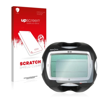 Parte frontale di una confezione del prodotto con il logo del marchio upscreen. Accanto è raffigurato il dispositivo Mares Nem