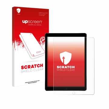 Parte frontale di una confezione del prodotto con il logo del marchio upscreen. Accanto è raffigurato il dispositivo Apple iPa