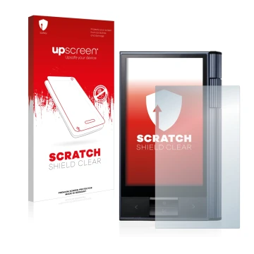 Parte frontale di una confezione del prodotto con il logo del marchio upscreen. Accanto è raffigurato il dispositivo Astell&Ke