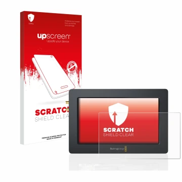 Parte frontale di una confezione del prodotto con il logo del marchio upscreen. Accanto è raffigurato il dispositivo Blackmagi