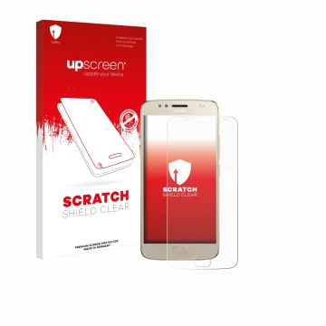 Parte frontale di una confezione del prodotto con il logo del marchio upscreen. Accanto è raffigurato il dispositivo Motorola 