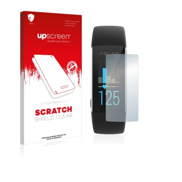 Parte frontale di una confezione del prodotto con il logo del marchio upscreen. Accanto è raffigurato il dispositivo Polar A37