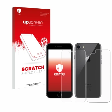 Parte frontale di una confezione del prodotto con il logo del marchio upscreen. Accanto è raffigurato il dispositivo Apple iPh