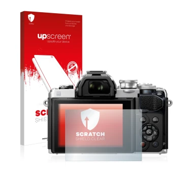 Parte frontale di una confezione del prodotto con il logo del marchio upscreen. Accanto è raffigurato il dispositivo Olympus O