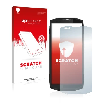 Parte frontale di una confezione del prodotto con il logo del marchio upscreen. Accanto è raffigurato il dispositivo Blackview