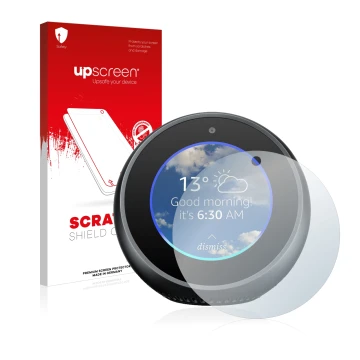 Parte frontale di una confezione del prodotto con il logo del marchio upscreen. Accanto è raffigurato il dispositivo Amazon Ec