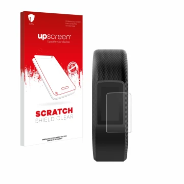 Parte frontale di una confezione del prodotto con il logo del marchio upscreen. Accanto è raffigurato il dispositivo Garmin Vi