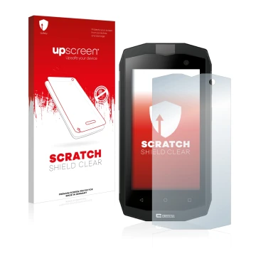 Parte frontale di una confezione del prodotto con il logo del marchio upscreen. Accanto è raffigurato il dispositivo Crosscall