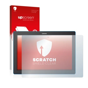 Parte frontale di una confezione del prodotto con il logo del marchio upscreen. Accanto è raffigurato il dispositivo Lenovo Ta