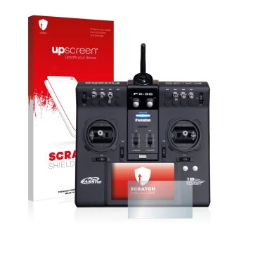 Parte frontale di una confezione del prodotto con il logo del marchio upscreen. Accanto è raffigurato il dispositivo Robbe Fut