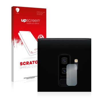 Parte frontale di una confezione del prodotto con il logo del marchio upscreen. Accanto è raffigurato il dispositivo Samsung G