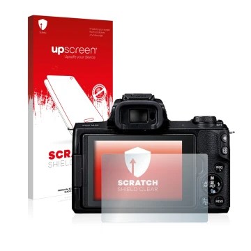 Parte frontale di una confezione del prodotto con il logo del marchio upscreen. Accanto è raffigurato il dispositivo Canon EOS