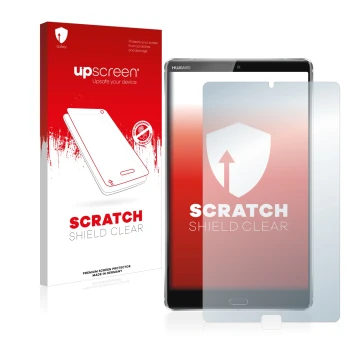 Parte frontale di una confezione del prodotto con il logo del marchio upscreen. Accanto è raffigurato il dispositivo Huawei Me