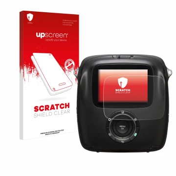 Parte frontale di una confezione del prodotto con il logo del marchio upscreen. Accanto è raffigurato il dispositivo Fujifilm 