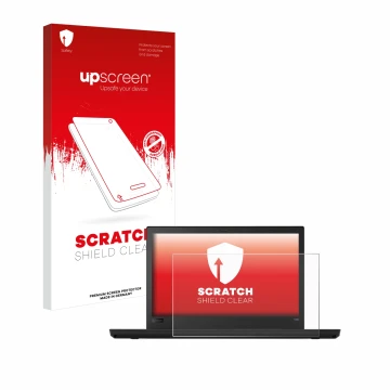 Parte frontale di una confezione del prodotto con il logo del marchio upscreen. Accanto è raffigurato il dispositivo Lenovo Th