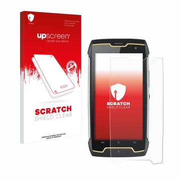 Parte frontale di una confezione del prodotto con il logo del marchio upscreen. Accanto è raffigurato il dispositivo Cubot Kin