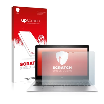 Parte frontale di una confezione del prodotto con il logo del marchio upscreen. Accanto è raffigurato il dispositivo HP EliteB