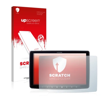 Parte frontale di una confezione del prodotto con il logo del marchio upscreen. Accanto è raffigurato il dispositivo Alpine iL