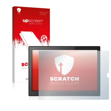 Parte frontale di una confezione del prodotto con il logo del marchio upscreen. Accanto è raffigurato il dispositivo Lenovo Th