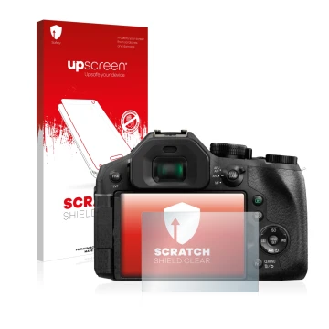 Parte frontale di una confezione del prodotto con il logo del marchio upscreen. Accanto è raffigurato il dispositivo Panasonic