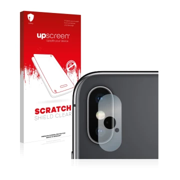 Parte frontale di una confezione del prodotto con il logo del marchio upscreen. Accanto è raffigurato il dispositivo Apple iPh