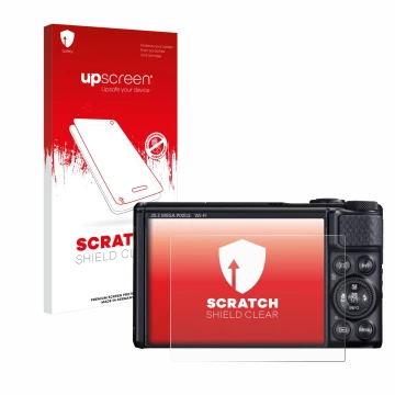 Parte frontale di una confezione del prodotto con il logo del marchio upscreen. Accanto è raffigurato il dispositivo Canon Pow