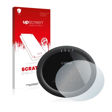 Parte frontale di una confezione del prodotto con il logo del marchio upscreen. Accanto è raffigurato il dispositivo Yamaha Mu