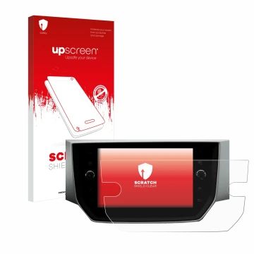 Parte frontale di una confezione del prodotto con il logo del marchio upscreen. Accanto è raffigurato il dispositivo Seat Ibiz