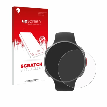 Parte frontale di una confezione del prodotto con il logo del marchio upscreen. Accanto è raffigurato il dispositivo Polar Van