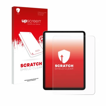 Parte frontale di una confezione del prodotto con il logo del marchio upscreen. Accanto è raffigurato il dispositivo Apple iPa