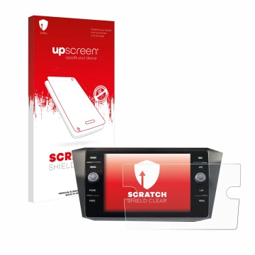 Parte frontale di una confezione del prodotto con il logo del marchio upscreen. Accanto è raffigurato il dispositivo Volkswage