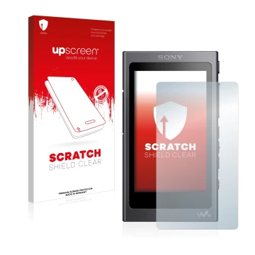 Parte frontale di una confezione del prodotto con il logo del marchio upscreen. Accanto è raffigurato il dispositivo Sony Walk