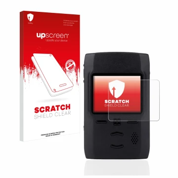 Parte frontale di una confezione del prodotto con il logo del marchio upscreen. Accanto è raffigurato il dispositivo Motorola 