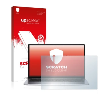 Parte frontale di una confezione del prodotto con il logo del marchio upscreen. Accanto è raffigurato il dispositivo Dell Lati