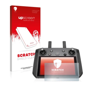 Parte frontale di una confezione del prodotto con il logo del marchio upscreen. Accanto è raffigurato il dispositivo DJI Smart