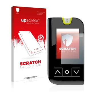 Parte frontale di una confezione del prodotto con il logo del marchio upscreen. Accanto è raffigurato il dispositivo Mylife Un