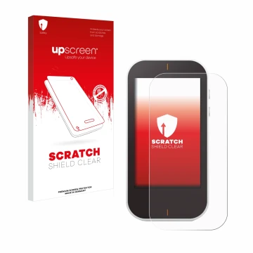 Parte frontale di una confezione del prodotto con il logo del marchio upscreen. Accanto è raffigurato il dispositivo Garmin Ap