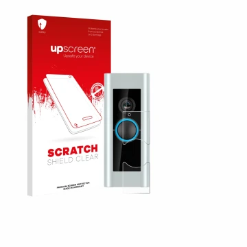 Parte frontale di una confezione del prodotto con il logo del marchio upscreen. Accanto è raffigurato il dispositivo Ring Vide