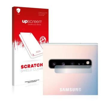 Parte frontale di una confezione del prodotto con il logo del marchio upscreen. Accanto è raffigurato il dispositivo Samsung G