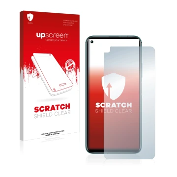 Parte frontale di una confezione del prodotto con il logo del marchio upscreen. Accanto è raffigurato il dispositivo Honor 20 