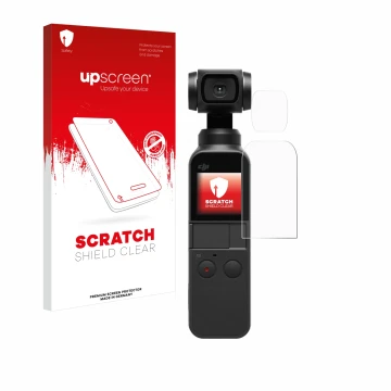 Parte frontale di una confezione del prodotto con il logo del marchio upscreen. Accanto è raffigurato il dispositivo DJI Osmo 