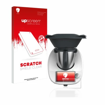 Parte frontale di una confezione del prodotto con il logo del marchio upscreen. Accanto è raffigurato il dispositivo Vorwerk T