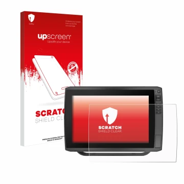 Parte frontale di una confezione del prodotto con il logo del marchio upscreen. Accanto è raffigurato il dispositivo Garmin EC