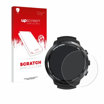 Parte frontale di una confezione del prodotto con il logo del marchio upscreen. Accanto è raffigurato il dispositivo Suunto D5